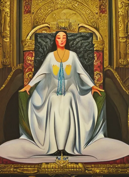 Prompt: oil painting of portait Queen of Ecstasy in a large throne room, Hungarian, by Georgia o Keeffe, by Marcel Jankowicz, animation