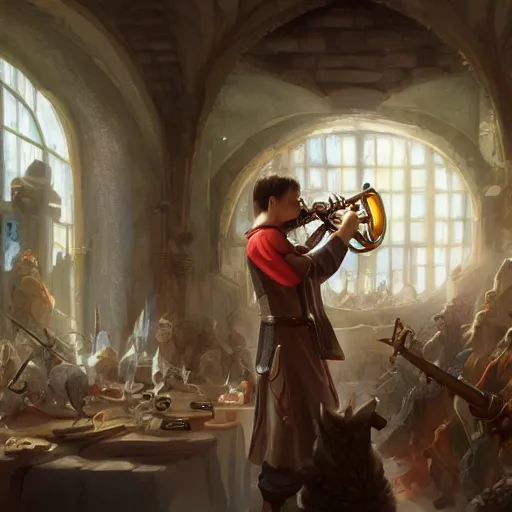 Image similar to an inllustration of a medieval blowing horn by stanley artgerm lau, wlop, rossdraws, james jean, andrei riabovitchev, marc simonetti, and sakimichan, trending on artstation