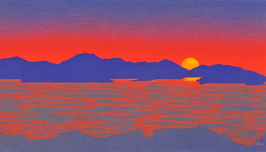 Image similar to sunset over the san francisco bay area by victor vasarely