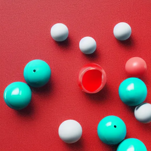 Prompt: plastic spheres on a red cube