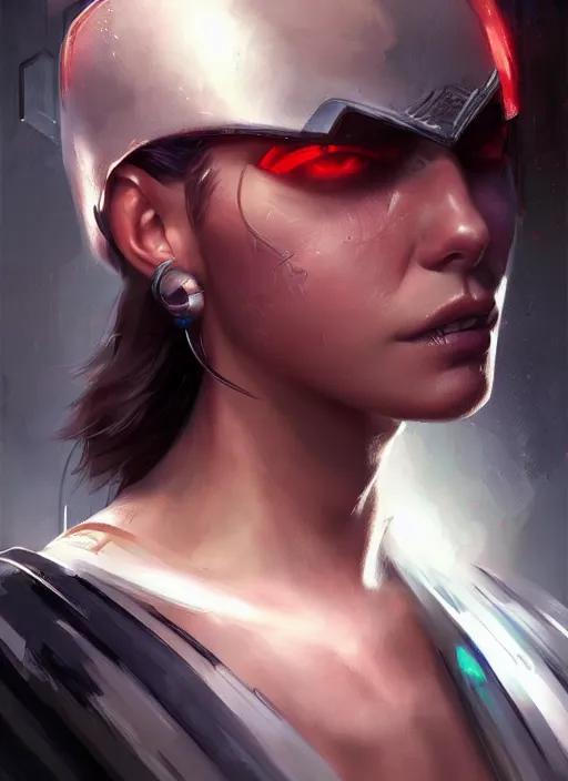 Prompt: « a portrait of a muscular cyberpunk warrior, a digital painting by charlie bowater, featured on cgsociety, fantasy art, behance hd, wiccan, artstation hd »