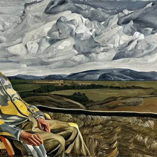 Image similar to a portrait of a character in a scenic environment by lucian freud