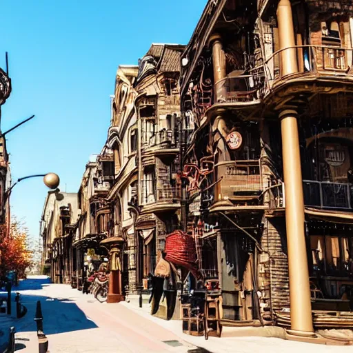 Prompt: streetview of a steampunk city.