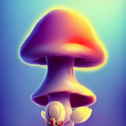 Image similar to stylised mushroom, adorable mushroom with facial features, style of Disney cute chibi mushroom pose, micro lens, fluffy, epic sweet, pose, enlightment, illumination, epic digital art, HD Quality, Artstation, UHD 4K image