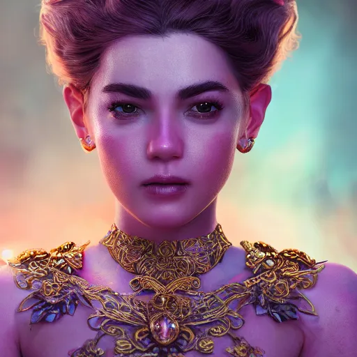 Image similar to portrait of wonderful princess of amethyst with fair skin, ornate 8 k gorgeous intricate detailed, accent lighting, dramatic light, octane render