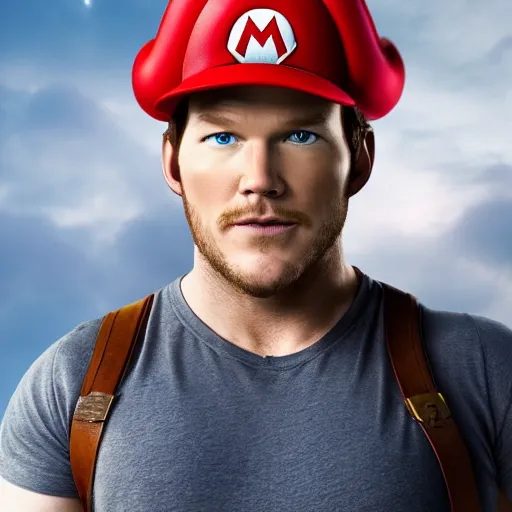 Image similar to Chris pratt as live action mario, mario hat, 4k headshot photography