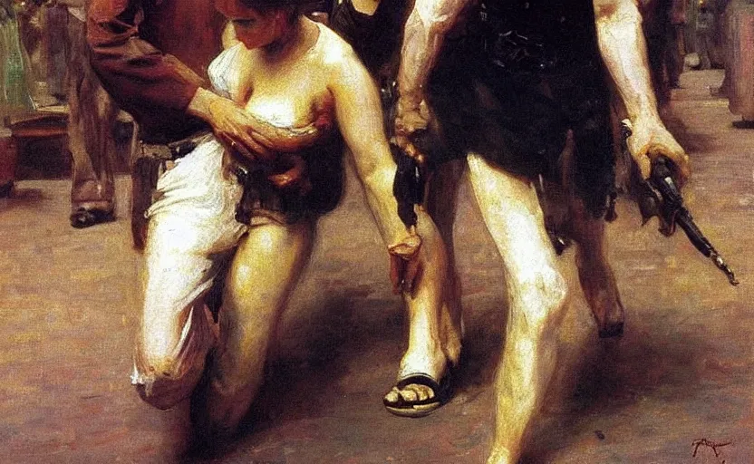 Image similar to high quality high detail painting by ilya repin, fbi arresting a woman, hd