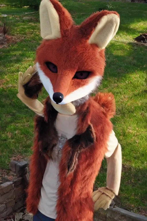 Image similar to an anthropomorphic fox, fursuit!!!!, cosplay