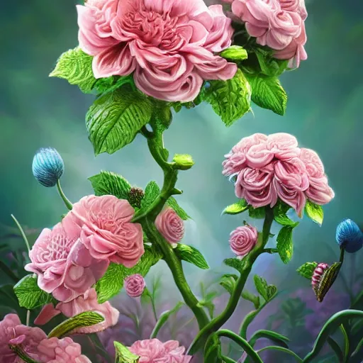 Image similar to lush flowers highly detailed, ultra realistic digital painting, rococo, artstation, concept art, pop, smooth, sharp focus, illustration, art by mark ryden and lisa frank 3 d 8 k ultra detailed