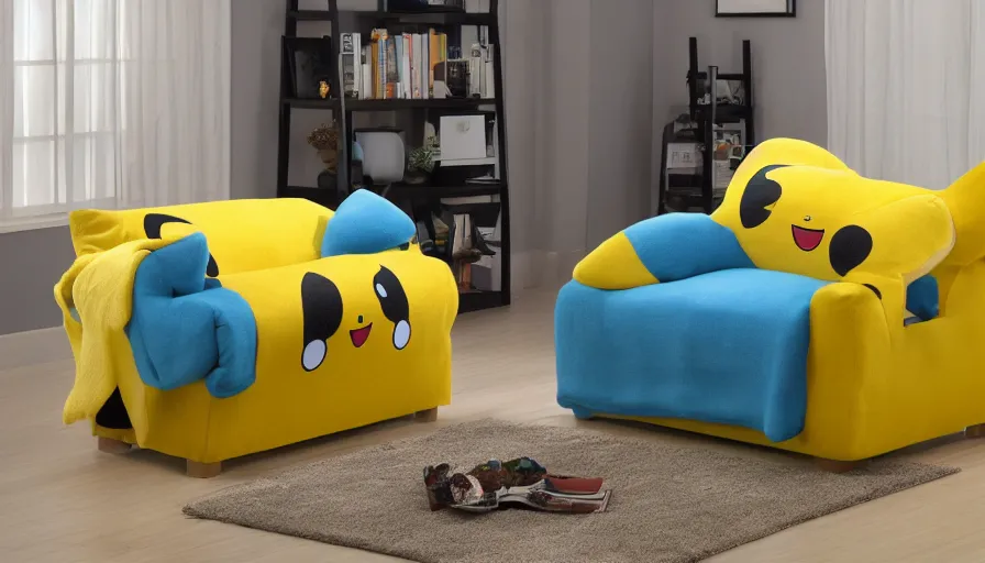 Prompt: product photo sofa in style of pikachu