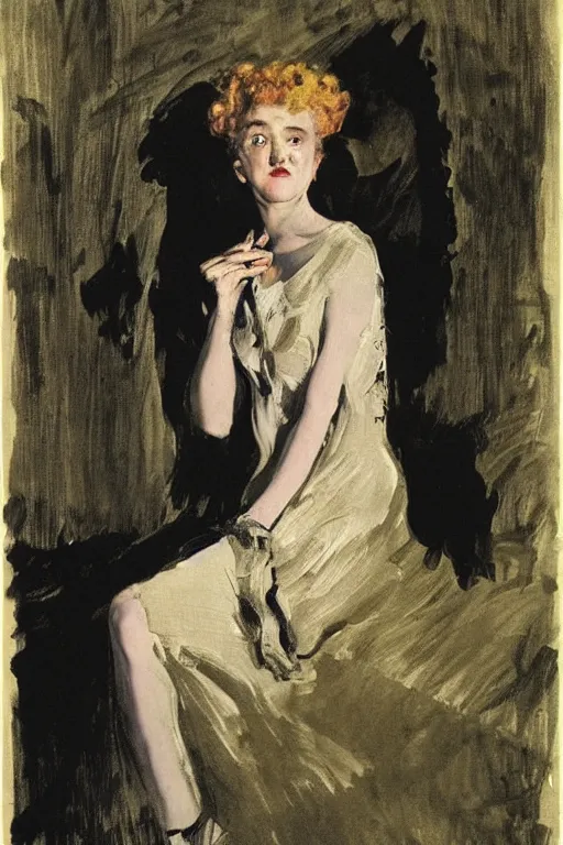 Image similar to portrait of julia garner as delirium of the endless, the sandman by walter sickert, john singer sargent, and william open