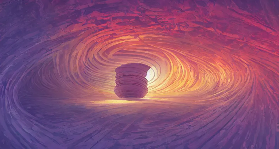 Image similar to digital painting of a tiny sacred spiral, procedural seashell house surrounded by dreamy coral, syd mead, cell shaded graphics, concept art, minimalist, golden ratio