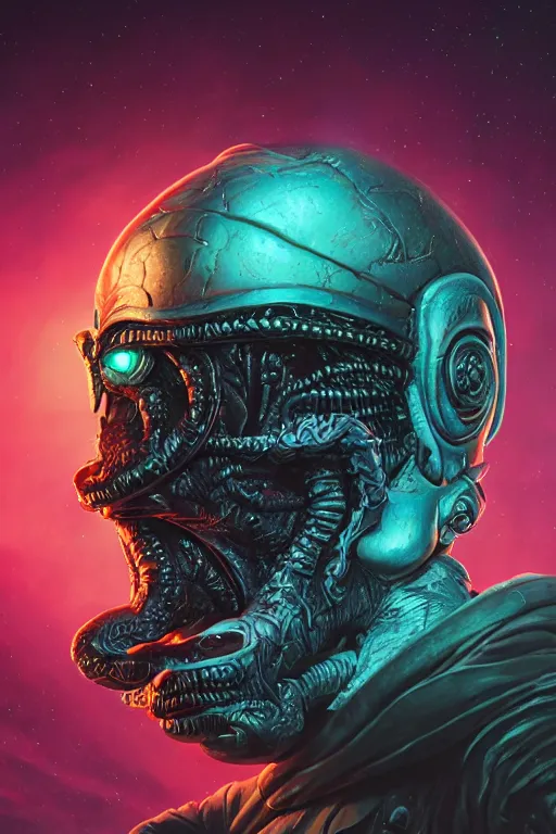 Prompt: rick and morty fused with lovecraft and vader helmet and predator, realistic portrait, high details, intricate details, by vincent di fate, artgerm julie bell beeple, 90s, Smooth gradients, octane render, 8k, volumetric lightning, photo, High contrast, depth of field, very coherent symmetrical artwork