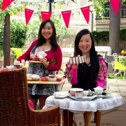 Prompt: Meilin Lee from Turning Red and Mirabel Madrigal from Encanto having a tea party