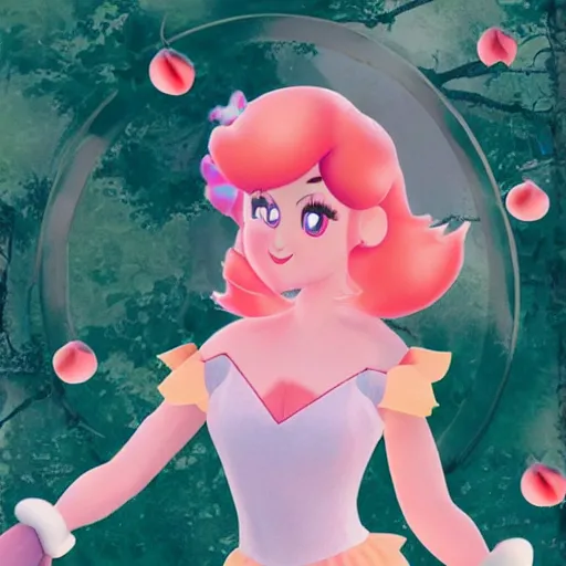 Image similar to Peach from Mario as a pixie dream girl in an A24 film aesthetic!!!