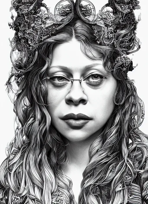 Prompt: closeup portrait of natasha lyonne, an ultrafine detailed illustration by james jean, intricate linework, bright colors, final fantasy, behance contest winner, vanitas, angular, altermodern, unreal engine 5 highly rendered, global illumination, radiant light, detailed and intricate environment