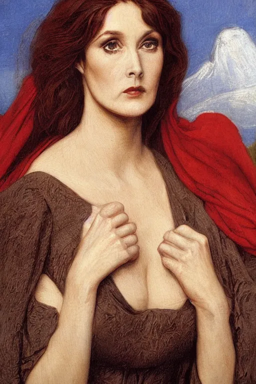 Prompt: a pre raphaelite painting of lynda carter by dante gabriel rossett