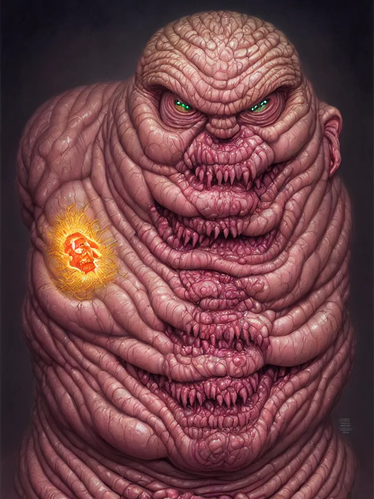 Prompt: hyperrealistic rendering, fat smooth cronenberg flesh monster trump by donato giancola and greg rutkowski and wayne barlow and zdzisław beksinski, eyeballs, epic boss battle, product photography, action figure, sofubi, studio lighting, colored gels, colored background