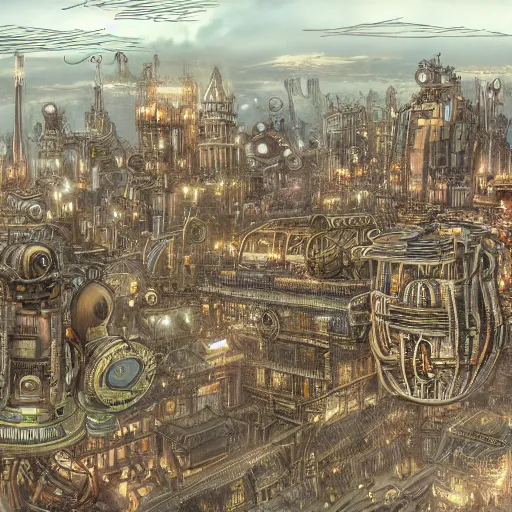 Image similar to A huge steampunk city. 8k.