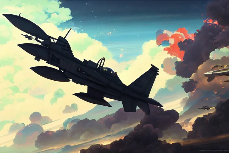 Image similar to baroque oil painting of anime key visual environment concept art of anime fighter jet dogfight in the sky concrete brutalist dark fantasy, rule of thirds, cinematic lighting, fake hidden detail, trending on pixiv fanbox, acrylic palette knife and brush, style of makoto shinkai studio ghibli genshin impact jamie wyeth james gilleard greg rutkowski