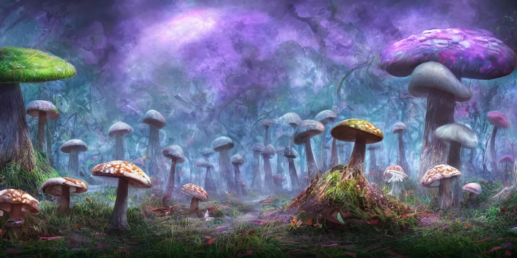 Prompt: mushroom biome, fantasy apocalypse, digital art, 4 k, mmo