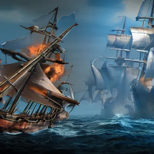 Image similar to ancient ship battle, highly detailed, photorealistic portrait, bright studio setting, studio lighting, crisp quality and light reflections, unreal engine 5 quality render