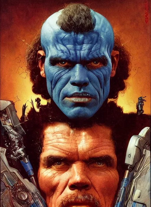 Prompt: upper body and head portrait of josh brolin as mutant, by lawrence alma tadema and zdzislaw beksinski and norman rockwell and jack kirby and tom lovell and greg staples