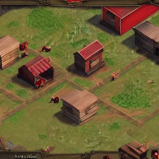 Image similar to Red Read Redemption 2 as an isometric real time strategy game from 2008, in game screenshot