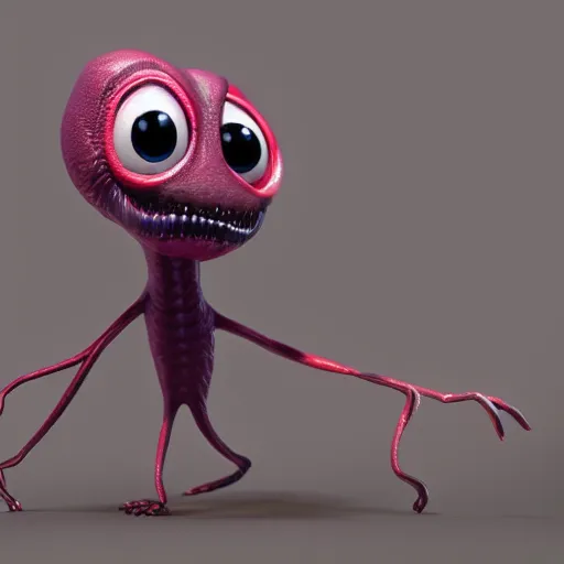 Image similar to cute anthropomorphic alien caterpillar creature with many legs and big eyes detailed character concept 3 d pixar style render 4 k