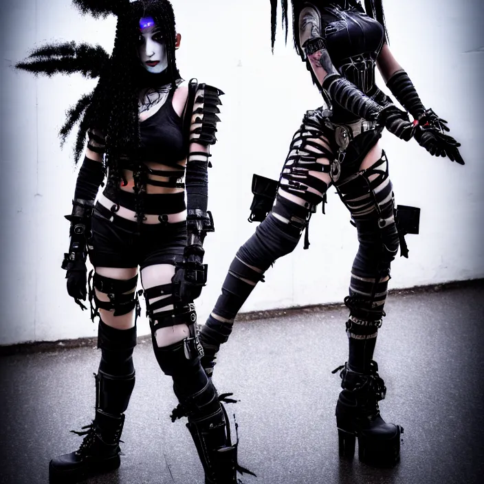 Prompt: photo of a real - life beautiful cybergoth warrior, 8 k, hdr, smooth, sharp focus, high resolution, award - winning photo