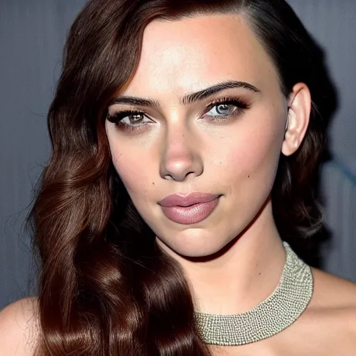 Image similar to a woman who is a genetic combination of kim kardashian and kat dennings and scarlett johansson and margot robbie and emma watson, face and upper - body focus, detailed eyes