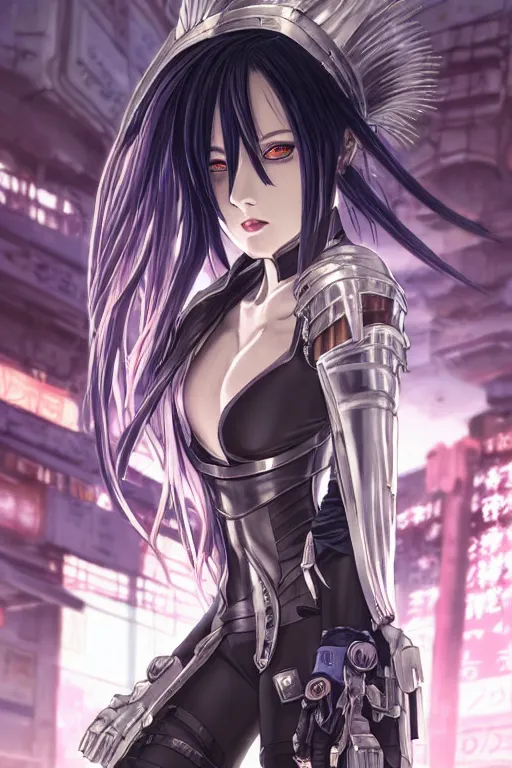 Image similar to portrait Anime girl in cyberpunk trinity blood armor, cute-fine-face, black-hair pretty face, realistic shaded Perfect face, fine details. Anime. realistic shaded lighting by Ilya Kuvshinov katsuhiro otomo ghost-in-the-shell, magali villeneuve, artgerm, rutkowski, WLOP Jeremy Lipkin and Giuseppe Dangelico Pino and Michael Garmash and Rob Rey and Yoshitaka Amano and Thores Shibamoto