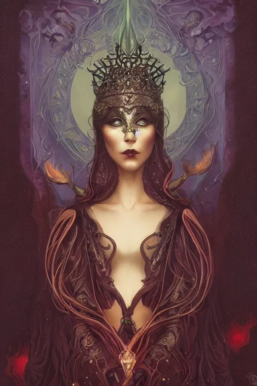 Image similar to jeweled Crown, other worldly, cruel and dark, art nouveau, by Anato Finnstark, Tom Bagshaw, Brom