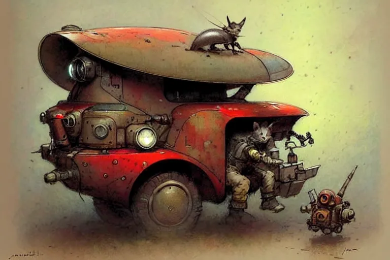 Image similar to adventurer ( ( ( ( ( 1 9 5 0 s retro future robot mouse mecha wagon house. muted colors. ) ) ) ) ) by jean baptiste monge!!!!!!!!!!!!!!!!!!!!!!!!! chrome red