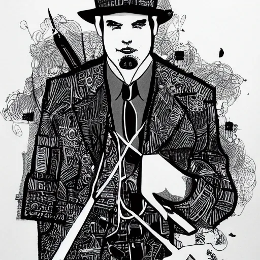 Image similar to noir detective, black ink on paper, trending on artstation, beautiful, intricate, detailed