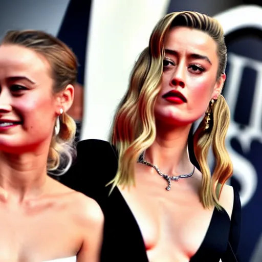 Image similar to brie larson and amber heard holding hands on the red carpet