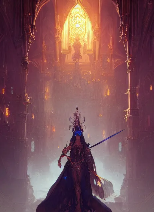 Image similar to legendary sword of technology, ornate gothic baroque spikes, glowing seams, detailed realistic, ray tracing, colored gems, art by wlop and greg rutkowski and artgerm