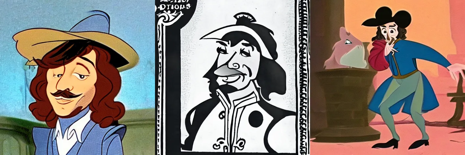 Prompt: Cyrano de Bergerac as a Disney animation from the 50s