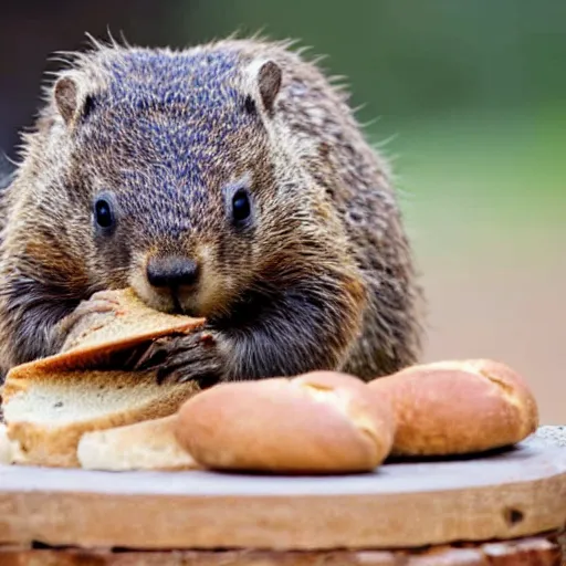 Image similar to a groundhog eating bread