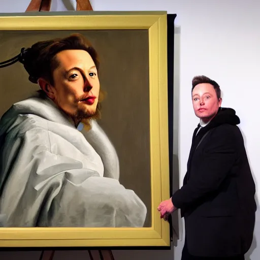 Prompt: Portrait of Elon Musk, painting by Dutch painter Vermeer, window light