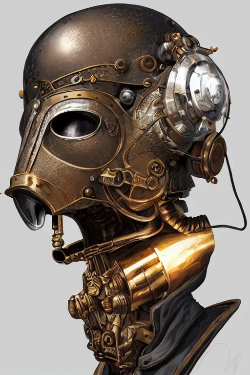 Image similar to steampunk helmet fantasy art mask robot ninja stylized digital illustration sharp focus, elegant intricate digital painting artstation concept art global illumination ray tracing advanced technology chaykin howard and campionpascale and cooke darwyn and davis jack