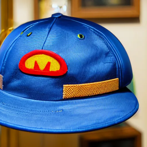 Image similar to A realistic image of Super Mario's hat in a museum, ultra high detail, 8k.