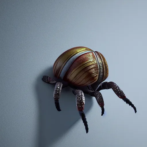 Prompt: a hybrid creature, half snail half spider, climbing a wall, trending in artstation, octane Render