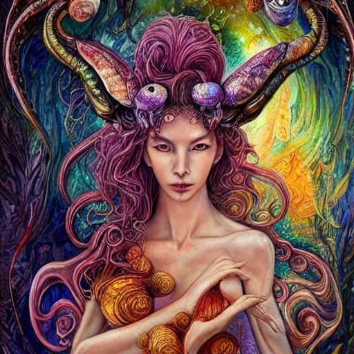 Prompt: portrait of a scorpion fairy, fantasy, magic realism, whimsical, horror, art by josephine wall and and hr geiger and chengwei pan and amanda sage, intricately detailed, highly detailed, luxurious, elegant, clean, unsettling, trending on artstation