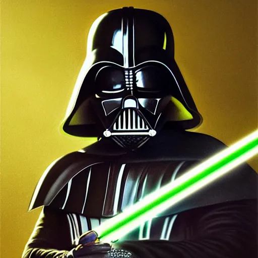 Prompt: Portrait of Mark hamil in the darth vader suit holding a green lightsabre, no helmet, elegant, digital painting, highly detailed, ultra realistic, fantasy, artstation, concept art, smooth, sharp focus, illustration, art by artgerm and greg rutkowski and alphonse mucha, studio lighting