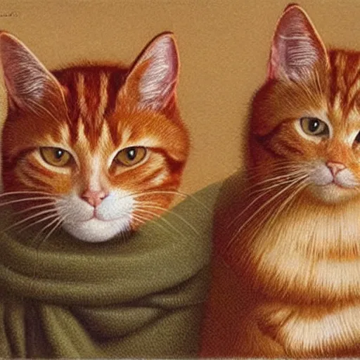 Image similar to two ginger cats, by quint buchholz