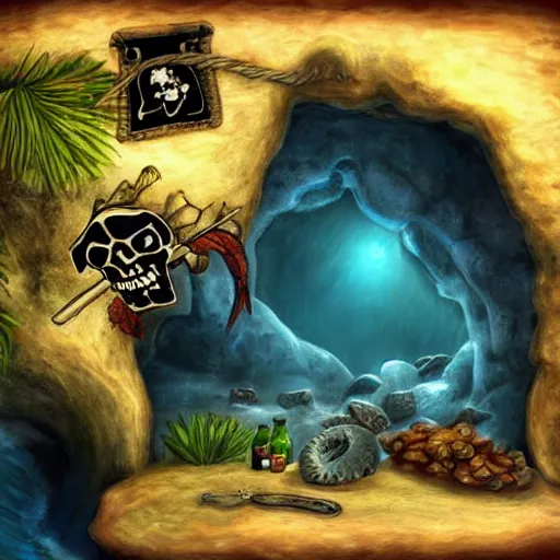 Image similar to a cave hiding a pirate's treasure hoard