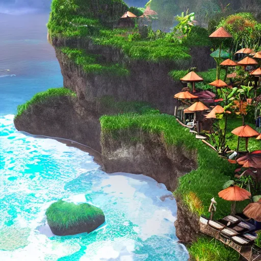 Image similar to A beautiful, perfect, impressive, amazing concept art digital CG painting of a place in Bali, trending on ArtStation, Unreal Engine