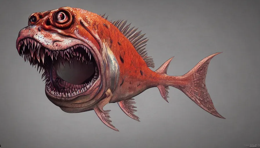 Prompt: Digital painting of creepy piranha, hyperdetailed, artstation, cgsociety, 8k