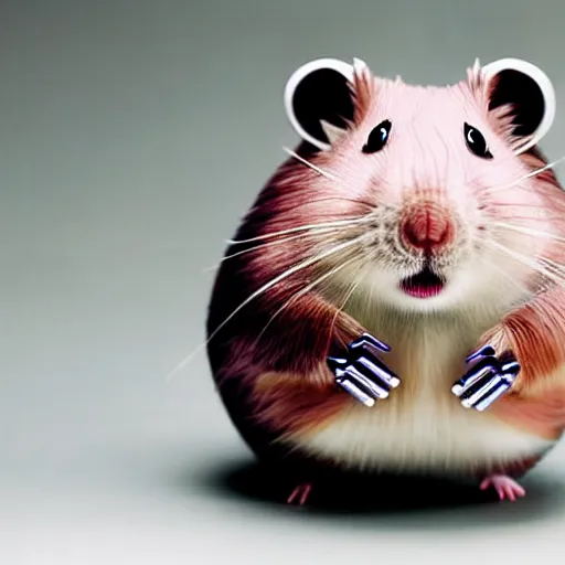 Image similar to uhd candid photo of a robotic android hamster. photo by annie leibowitz